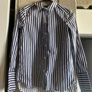 Navy & white striped collared shirt